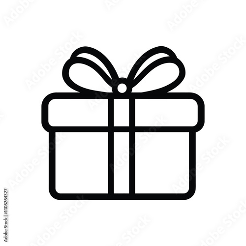 Black Outline Gift Box with Bow on Transparent Background Icon Style