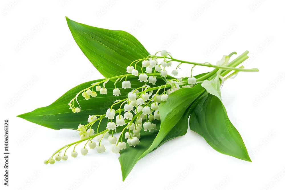 Obraz premium White Lily of the valley Isolated on White Background. Beautiful Lily of the valley Flower