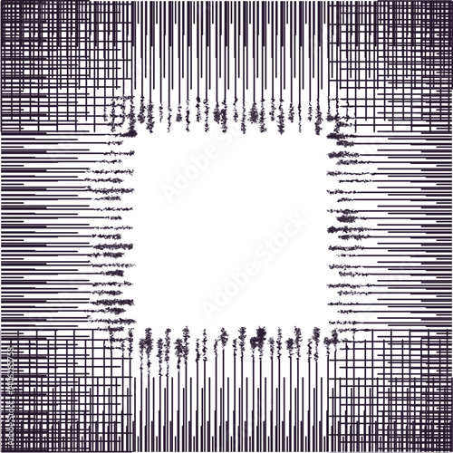 A lattice or frame with symmetrical sharp lines and a noisy edge.