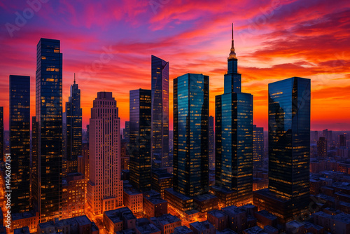 Sunset view in city at night