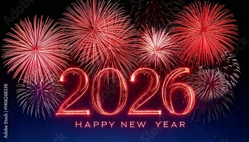  Happy New Year 2026. Number 2026 written sparkling sparklers isolated on black background 