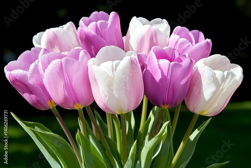 Delicate Purple and White Tulip Bouquet Close Up