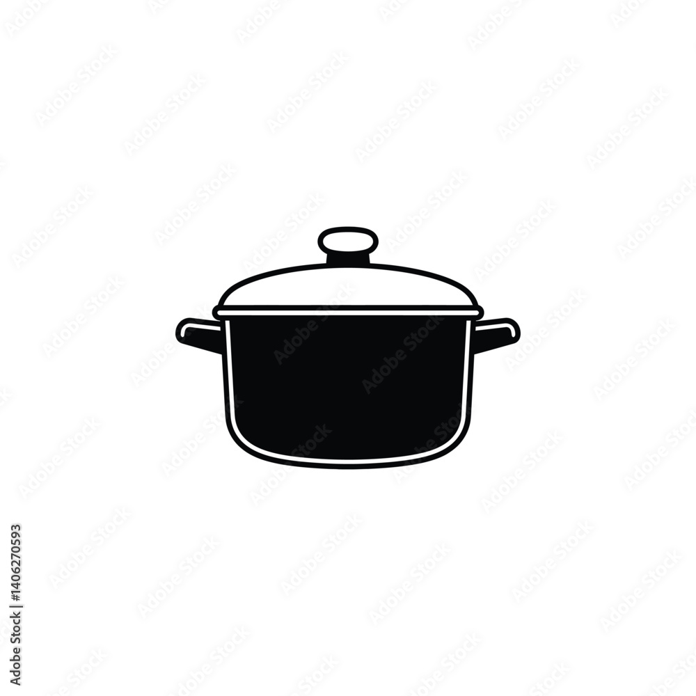 Kitchen Pot Icon with Lid Simple Silhouette on Transparent Background