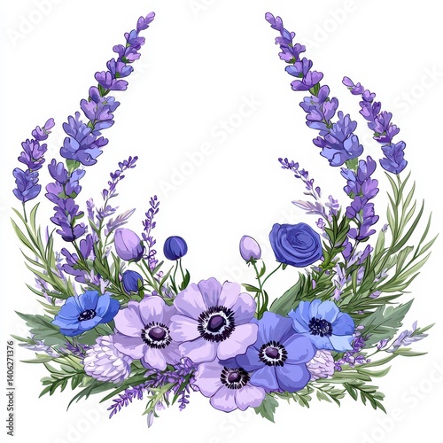 Elegant Floral Arrangement with Blue and Purple Lavender Roses and Anemones