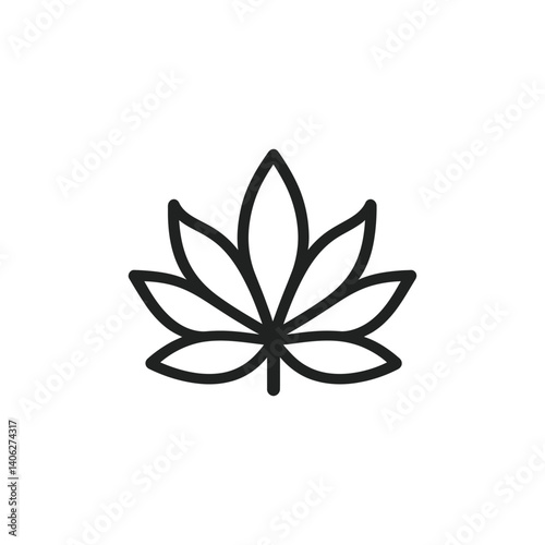 Minimalist Style Black Cannabis Leaf Isolated on Transparent Background Design