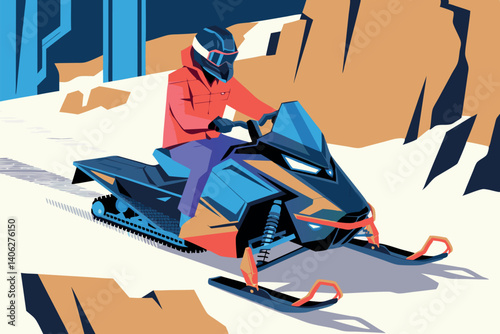 Adventurous Snowmobiler on a Brightly Colored Sled