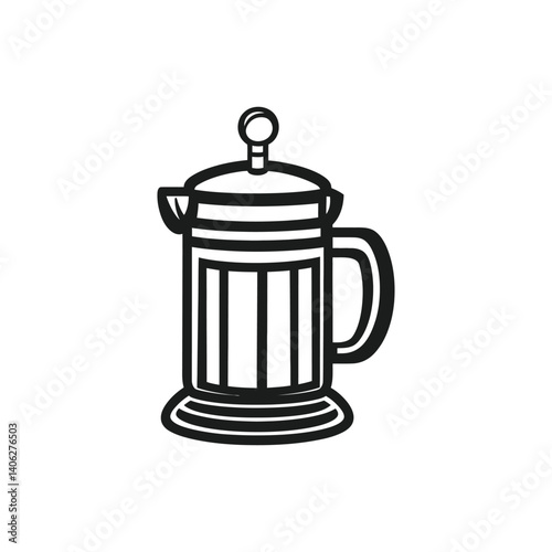 Black and White Coffee Press Line Art on Transparent Background, Simple Design