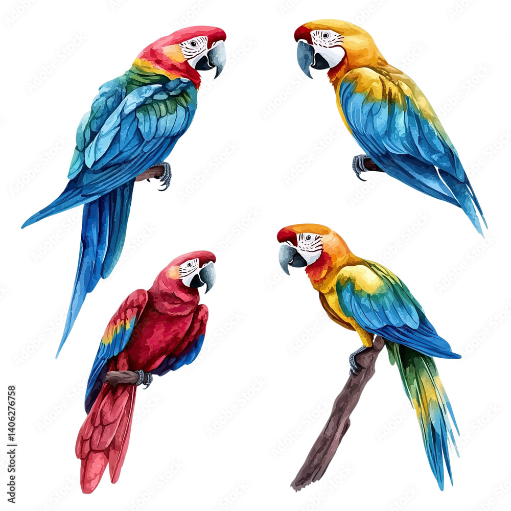 Obraz premium Colorful Macaws on Branches.