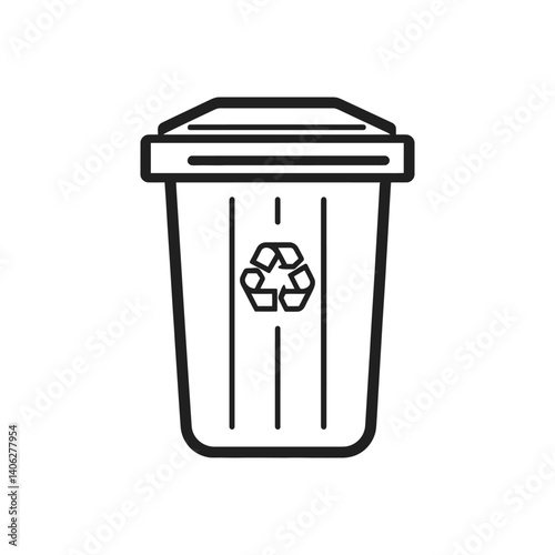 Recycle Bin Icon with Lid in Outline Style on Transparent Background