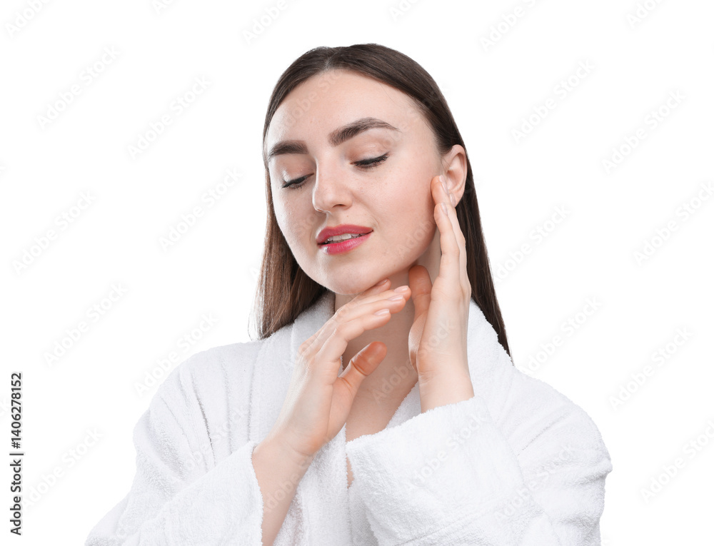 Woman with healthy skin on white background Woman with healthy skin on white background