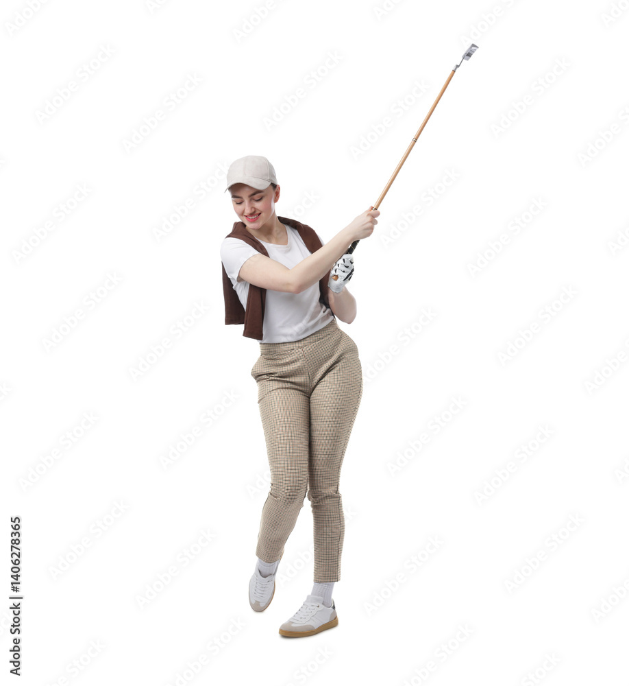 Woman with golf club on white background Woman with golf club on white background
