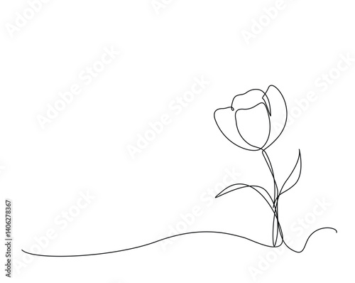 Tulip flower outline drawing illustration. one continuous line drawing of tulip flower. Nature concept.