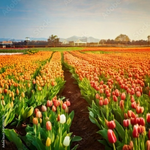 field of yellow tulips