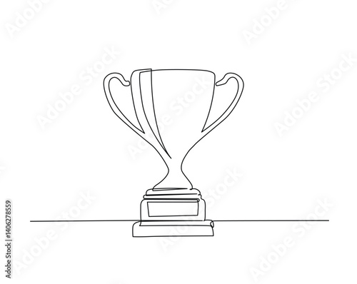 Trophy cup award outline drawing illustration. one continuous line drawing of trophy cup.