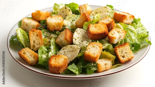 Wallpaper Mural A fresh and delicious Caesar salad is served on a white plate with crispy croutons and creamy dressing. Torontodigital.ca