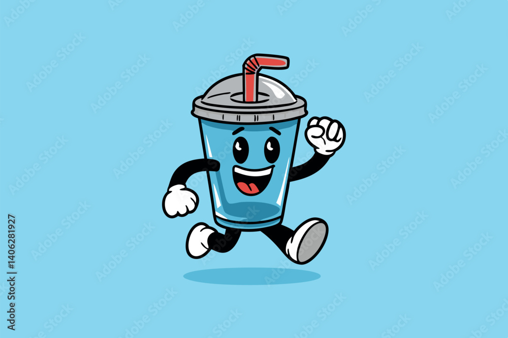 Fototapeta premium Cute Takeaway Beverage Cup Mascot Jogging Happily