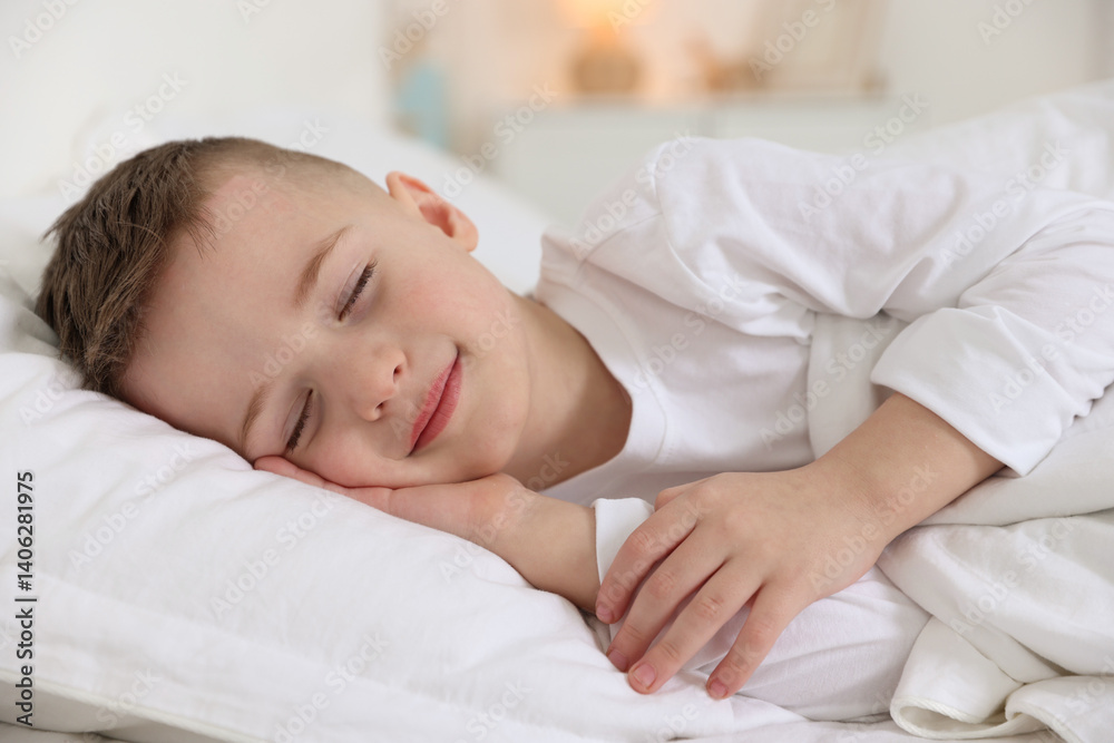 Bedtime. Cute boy sleeping in comfortable bed Bedtime. Cute boy sleeping in comfortable bed
