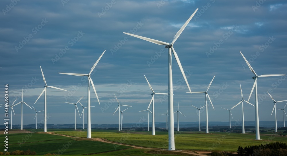 Sustainable Energy: A Field of Wind Turbines Generating Clean Power Under a Cloudy Sky Sustainable Energy: A Field of Wind Turbines Generating Clean Power Under a Cloudy Sky