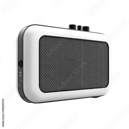Stylish audio playback device cutout background modern home product photography minimalist style close-up perspective