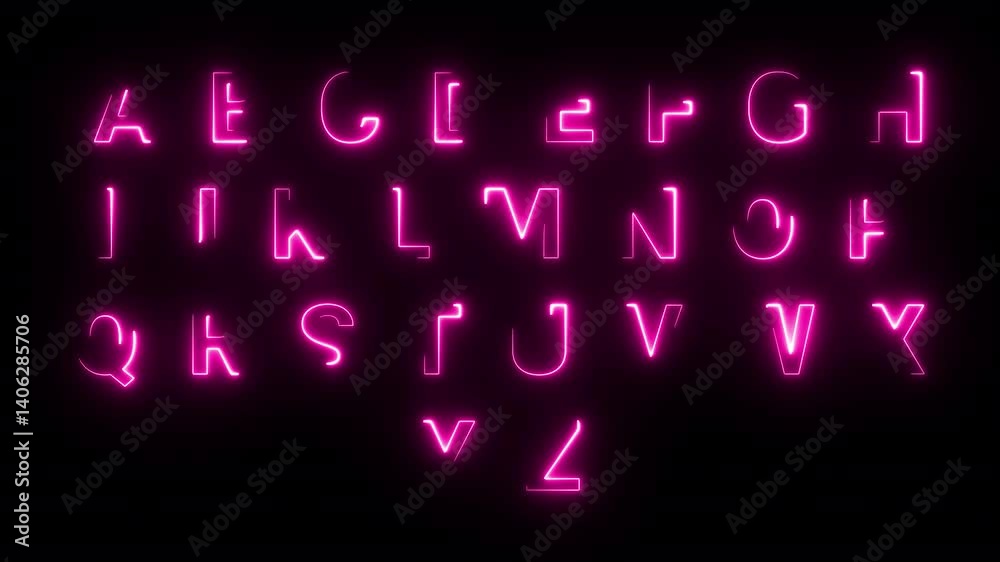 Animated Neon Text (A to Z) on black background Neon Letter  Animation on Black Background .Neon glowing sign letter  with alpha channel, neon alphabet and letters, neon light for banner A to Z