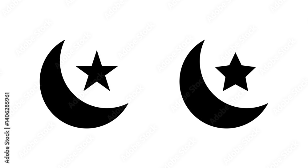 Crescent moon and star icon. Holy month of muslim community sign symbol Crescent moon and star icon. Holy month of muslim community sign symbol