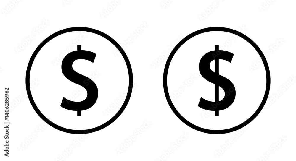 Dollar, money icon on circle line. USD currency sign symbol Dollar, money icon on circle line. USD currency sign symbol