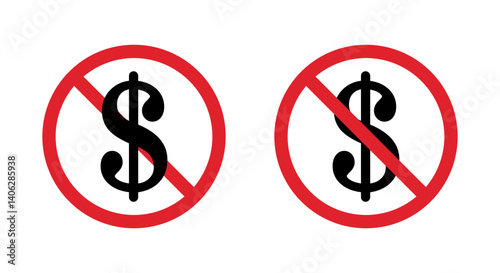 Dollar with forbidden sign icon. USD currency prohibition symbol. No money concept