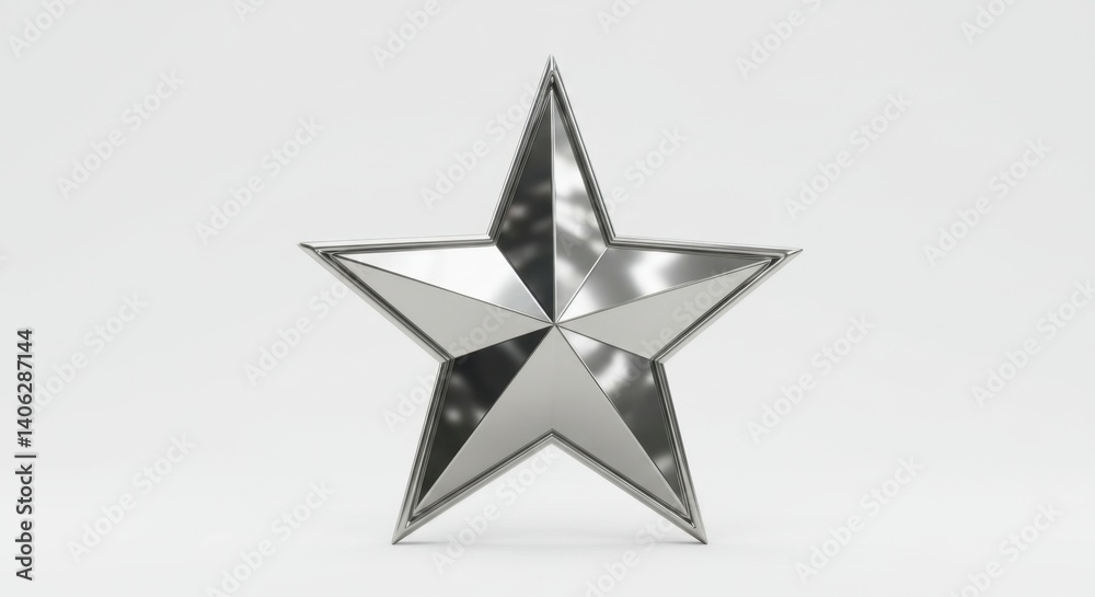 Fototapeta premium Reflective Silver Star Award Achievement Symbol 3D Render