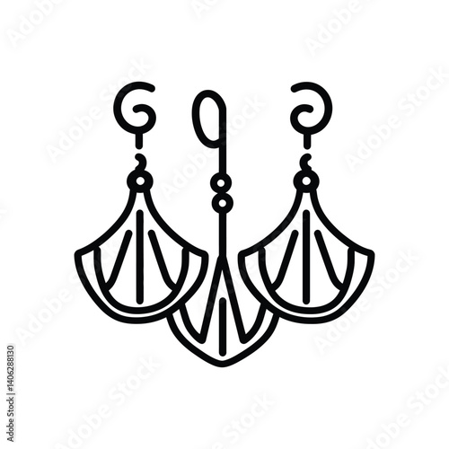 Isolated Line Art Elegant Fan Earring Designs on Transparent Background