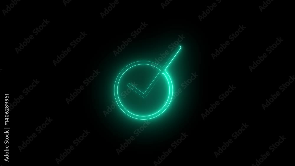 neon check mark icon, tick mark icon animation on black background neon check mark icon, tick mark icon animation on black background