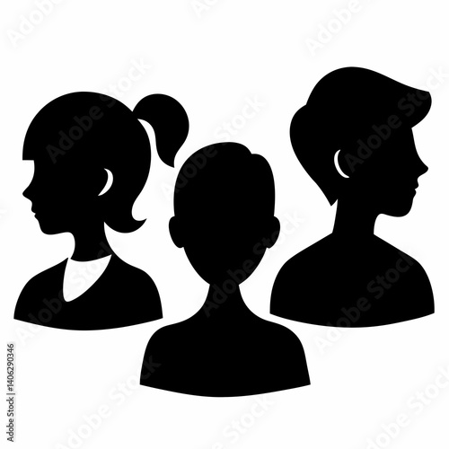 Silhouette Set of Diverse People Profiles on White Background