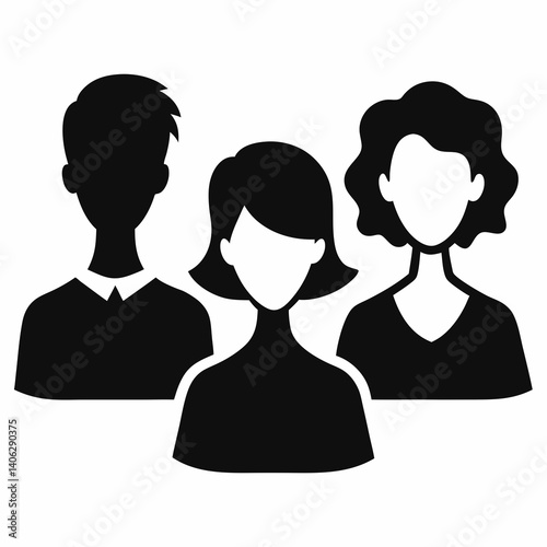 Silhouette Set of Diverse People Profiles on White Background