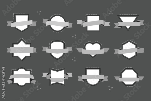 Cute creative assorted funky empty white geometrical ribbon banners icons design elements set on gray background