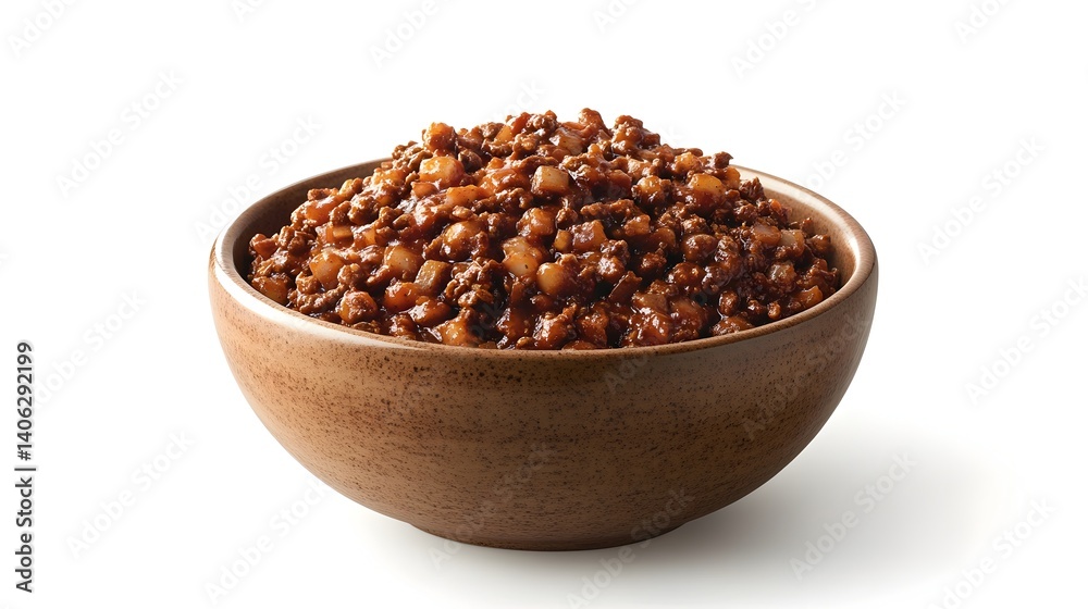 A rustic brown bowl overflows with a hearty serving of delicious homemade beef chili seasoned perfectly. A rustic brown bowl overflows with a hearty serving of delicious homemade beef chili seasoned perfectly.