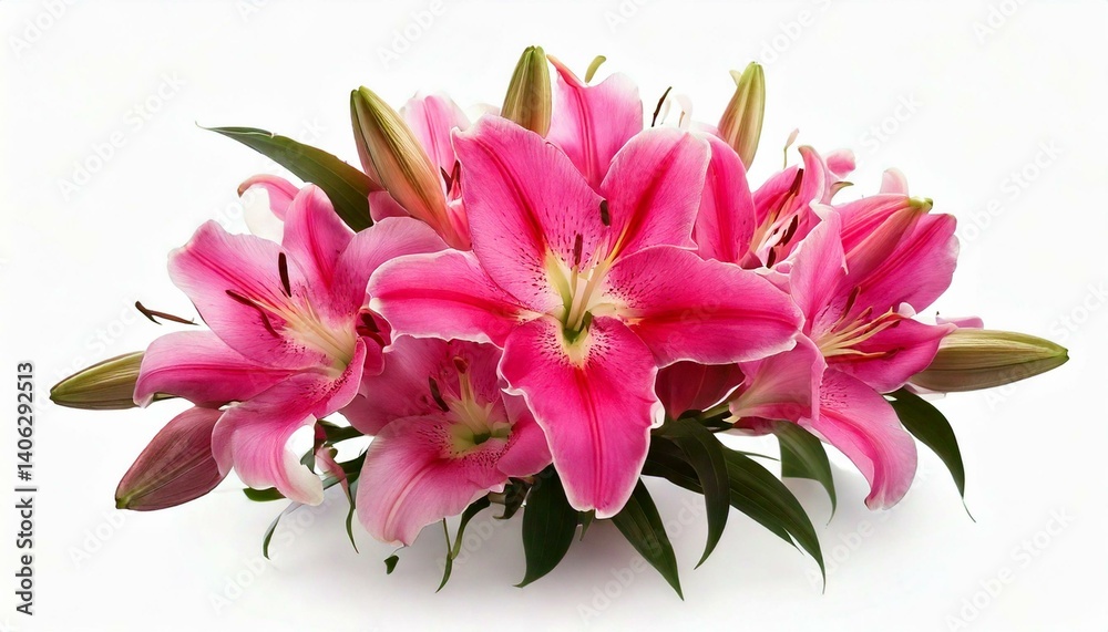 Obraz premium Pink lily flower bouquet isolated on white background for card and decoration