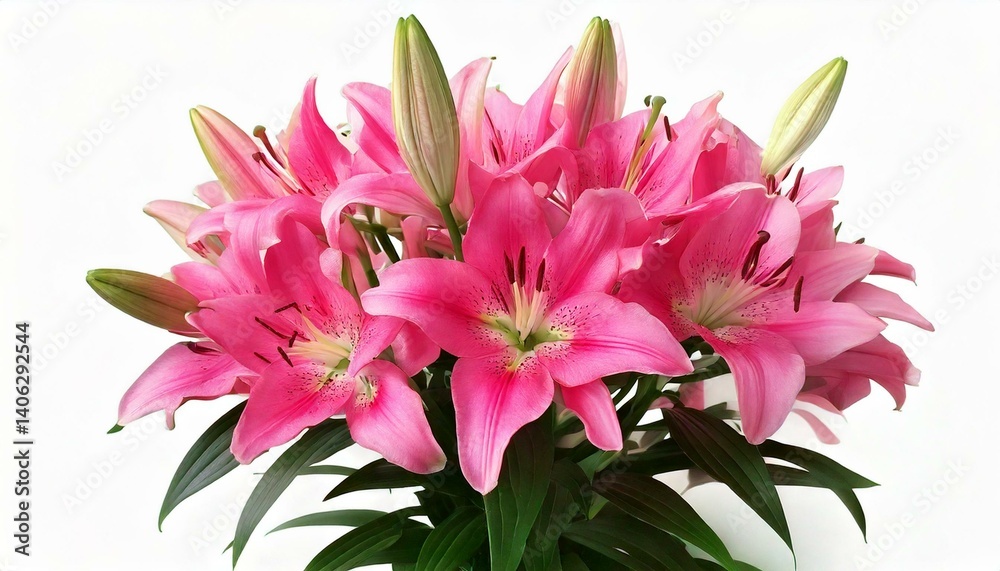 Obraz premium Pink lily flower bouquet isolated on white background for card and decoration
