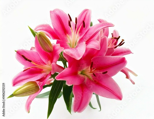  Pink lily flower bouquet isolated on white background for card and decoration photo