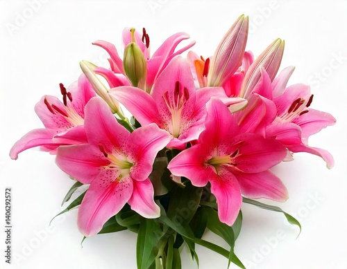  Pink lily flower bouquet isolated on white background for card and decoration photo