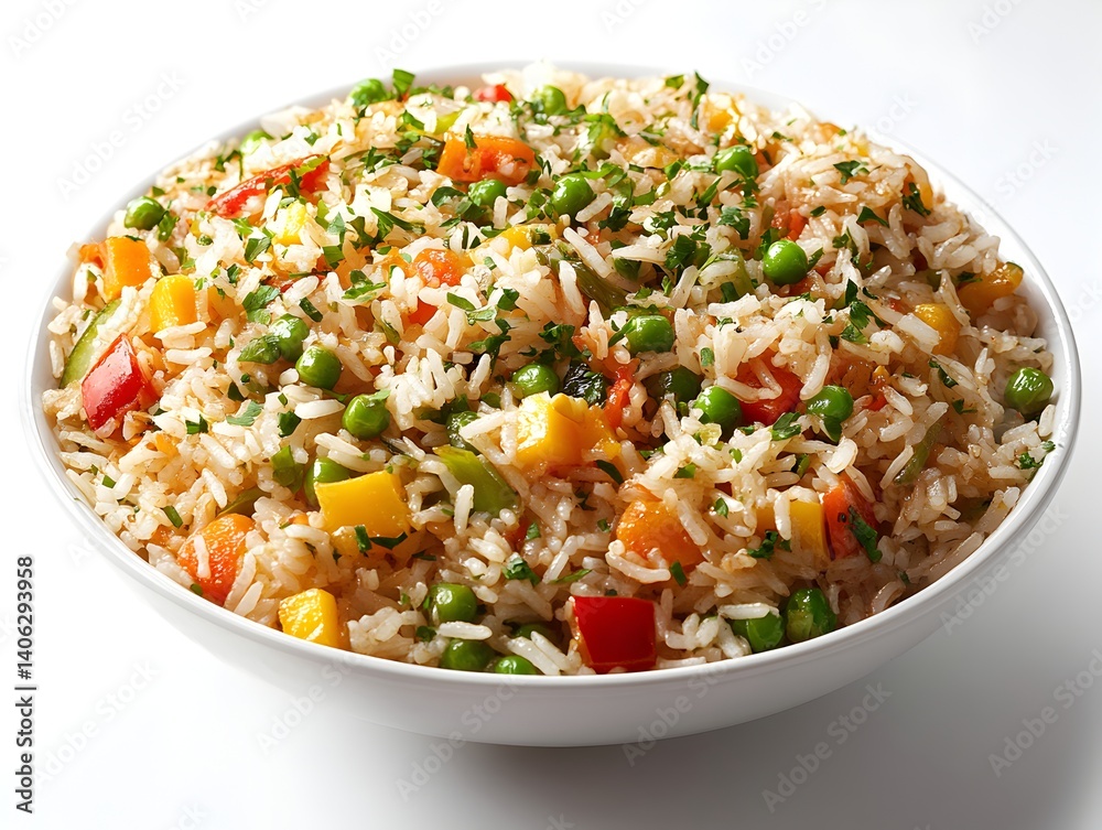 A vibrant and delicious bowl of vegetable rice pilaf is ready to serve a healthy and flavorful meal. A vibrant and delicious bowl of vegetable rice pilaf is ready to serve a healthy and flavorful meal.