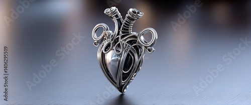 Intricate silver heart pendant, detailed design photo