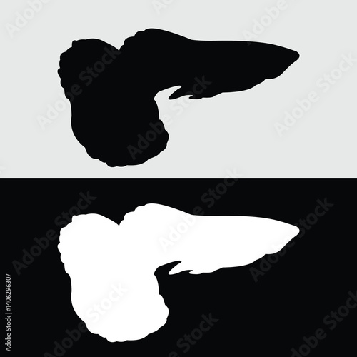 Guppy fish silhouette logo design with white and black background