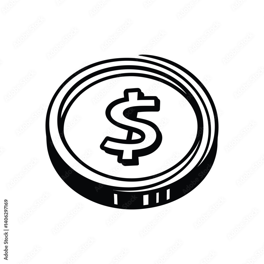 Outline Dollar Coin on Transparent Background, of Money Symbol, Economy