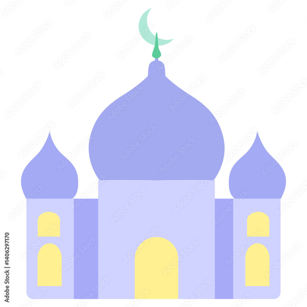 A soft pastel blue mosque illustration with crescent moon. Ideal for Islamic content, Ramadan, Eid, or religious themes. Simple, peaceful, and culturally representative visual design. A soft pastel blue mosque illustration with crescent moon. Ideal for Islamic content, Ramadan, Eid, or religious themes. Simple, peaceful, and culturally representative visual design.