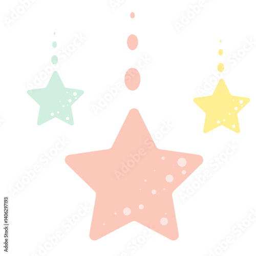 Cute flat illustration of pastel hanging stars. Perfect for dreamy designs, backgrounds, kids themes, and festive Islamic or Eid-related decorations.