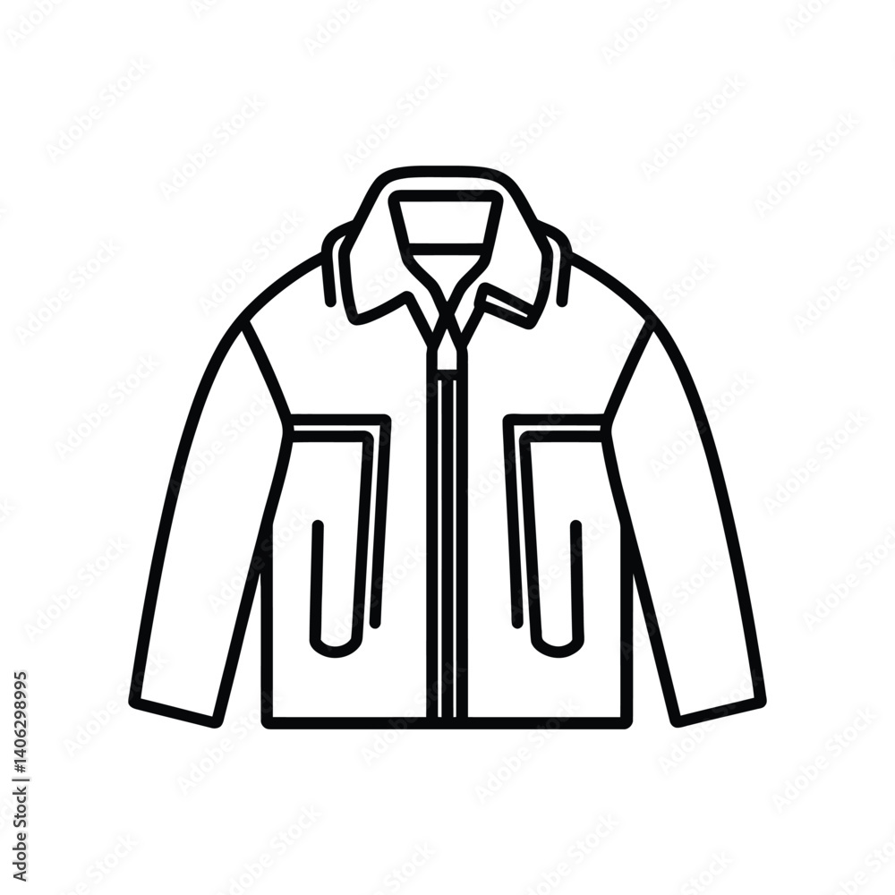 Outline Style of Jacket Design With Collar and Front Pockets On Transparent BG Outline Style of Jacket Design With Collar and Front Pockets On Transparent BG