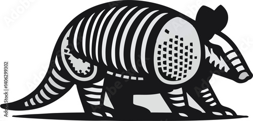 Stylized Vector Illustration of an Armadillo in Black and White