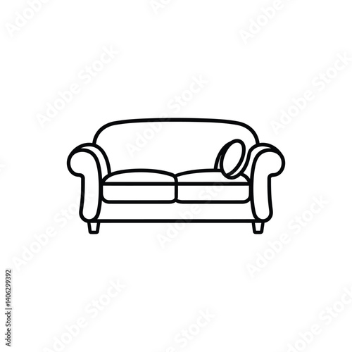 Outlined Couch with Cushion Isolated on Transparent Background Minimalist Design