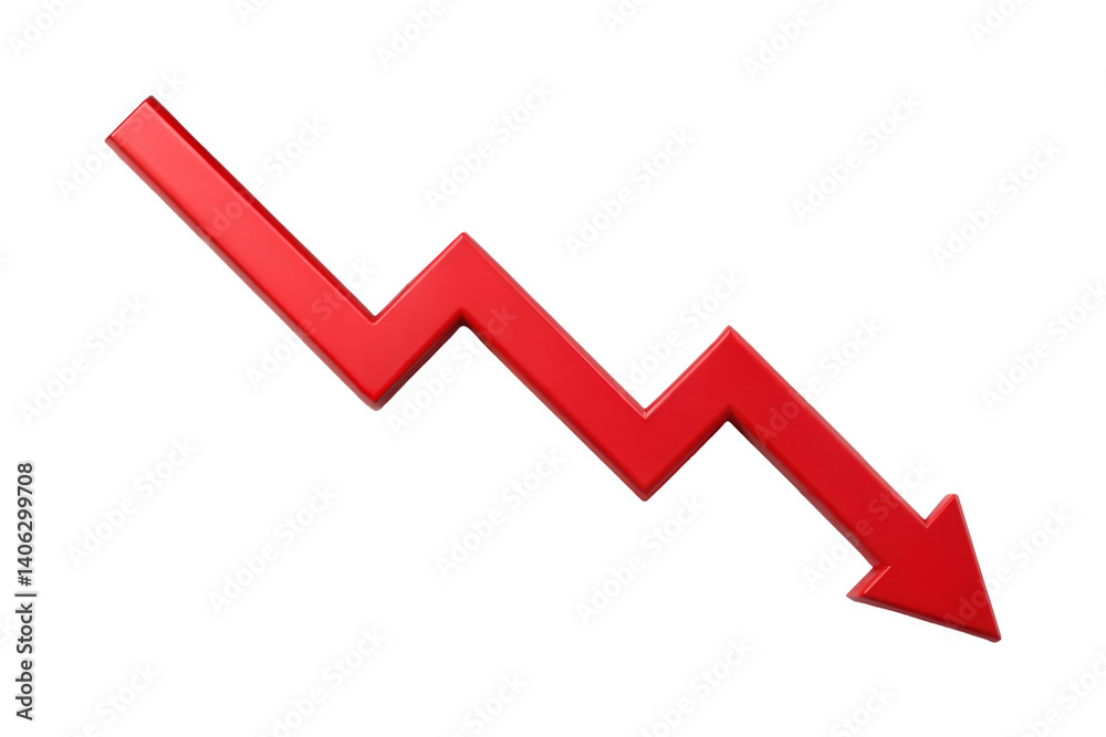 Red downward arrow graph isolated on transparent background. Png Red downward arrow graph isolated on transparent background. Png