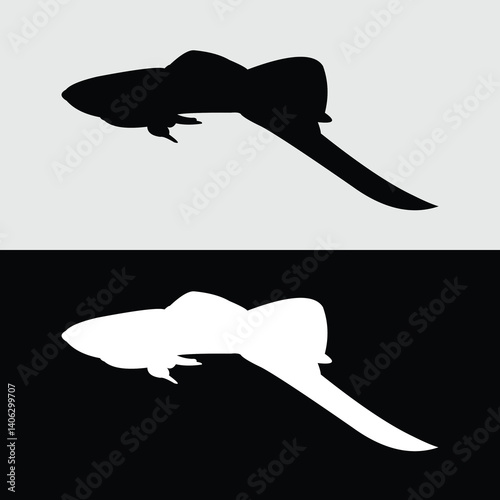 Guppy fish silhouette logo design with white and black background