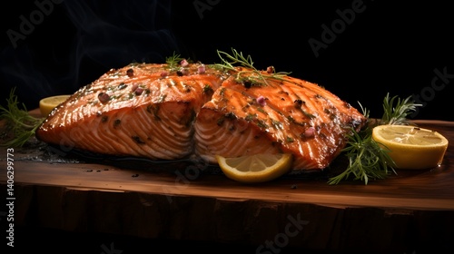 Cedar-plank salmon on the barbecue, showcasing the artistry of seafood grilling